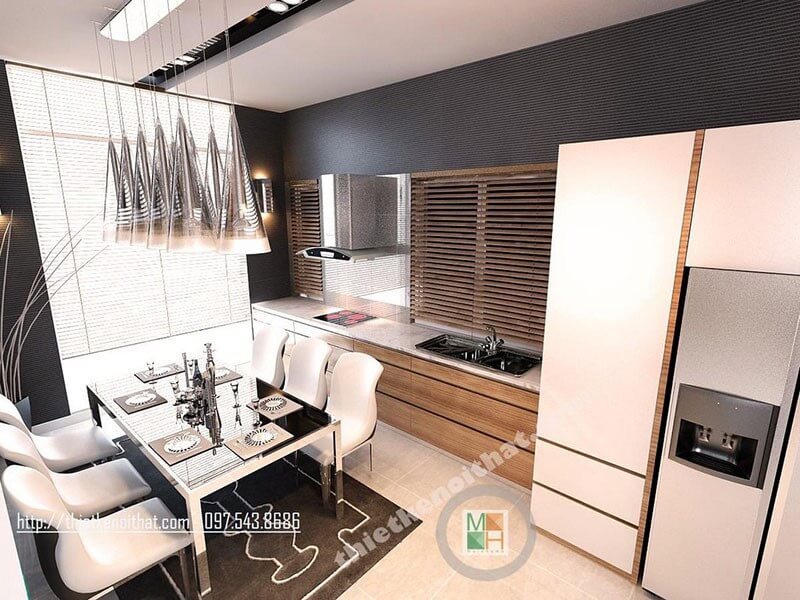 Thiết kế khu vực bếp đẹp với nội thất gỗ công nghiệp hiện đại mang đến không gian nấu nướng hứng thú cho người nội trợ Thiết kế phòng bếp, tủ bếp đẹp