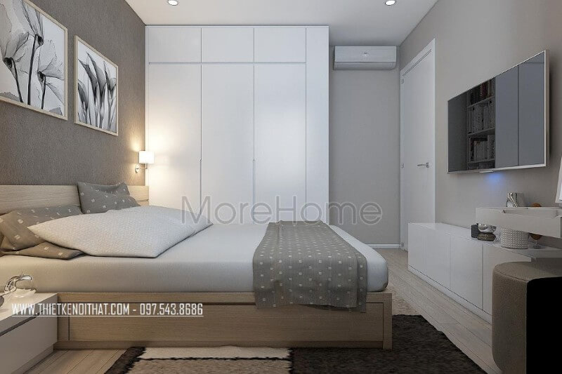 Thiết kế nội thất phòng ngủ chung cư đầy ấn tượng với chất liệu gỗ công nghiệp sang trọng và tinh tế. thiết kế nội thất chung cư