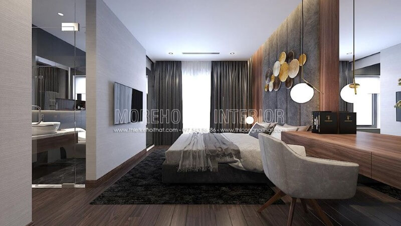 Bố trí nội thất phòng ngủ master khép kín hiện đại, đẹp. Thiết kế phòng ngủ nhà phố