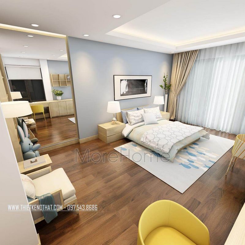 Mẫu giường ngủ gỗ bọc sofa tap đầu giường hiện đại cho thiết kế nội thất nhà phố